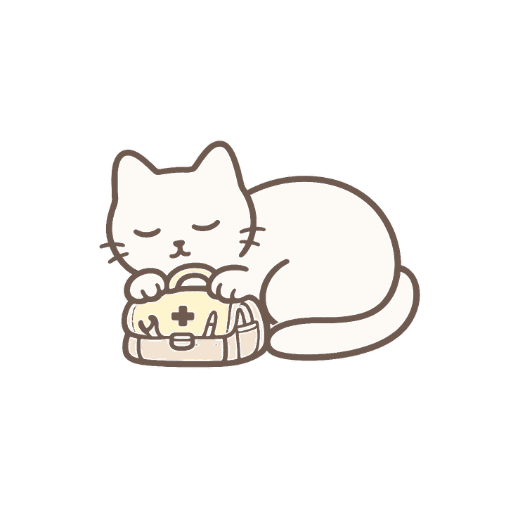 A hand-drawn cat holding a medical kit, representing safety boundaries for GutFlow Assistant