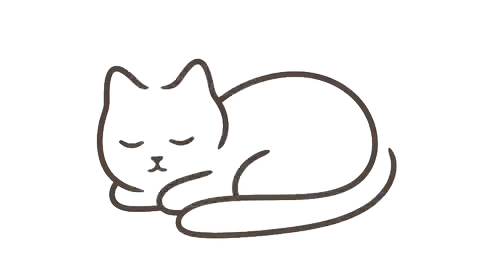 A resting hand-drawn cat, representing support and calm help